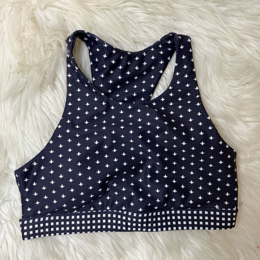 Navy and White Patterned Sports Bra